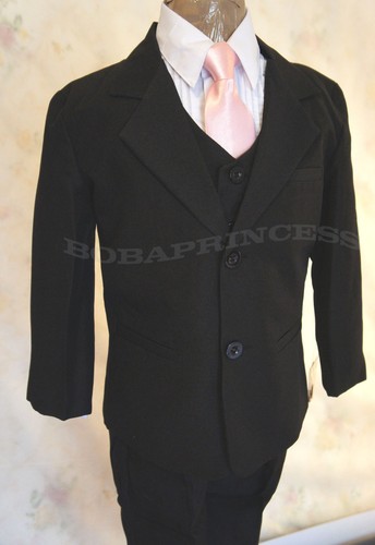 NEW BOYS' (Sz 2/3/4/5/6/7) FORMAL 6 PCS BLACK SUIT SET ,Wedding/ Recital /Party - Picture 6 of 12