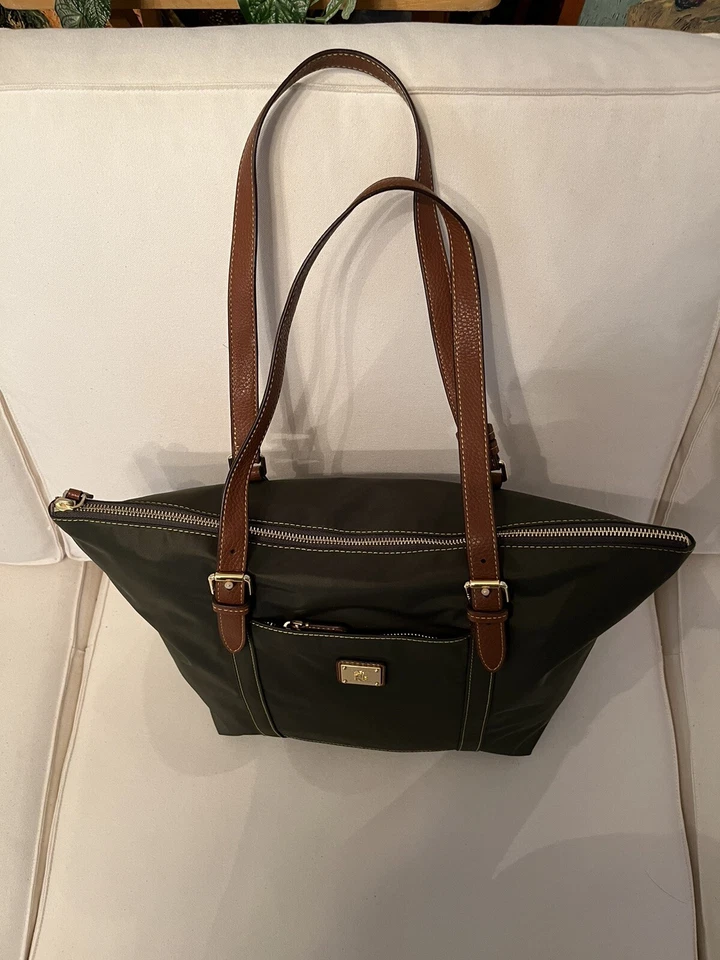 Bolso de Mano Lauren Ralph Lauren Para Mujer 17”x12”x7” Verde/Marrón Doble Asa Foto 2 de 4