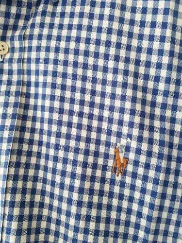 Camisa torso RALPH LAUREN Gingham a cuadros a cuadros azul con botones ajuste personalizado L - Imagen 3 de 3