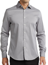 Michael Kors Mens Slim Fit Solid Stretch Dress Shirt in Alloy Size Large