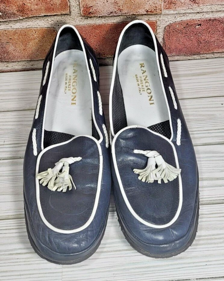 Mujer Rangoni Todo Cuero Azul Marino Mocasines Borlas Barco Zapatos Talla 8.5 B Foto 3 de 4