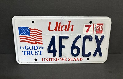 2020 Utah — 4F6CX — License Plate — 🇺🇸 In God We Trust — United