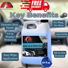 MAGIC BLUE TIRE DRESSING 64OZ WET LOOK TYRE SHINE GLOSS BLACK FINISH, SHIPS FREE