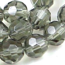 7mm faceted Smoky Glassl Round Beads 12.5"
