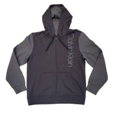 Calvin Klein Men's Full Zip Hoodie Black Sweatshirt Jacket, Size S, Black/Gray