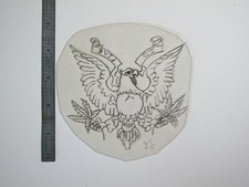 vtg 1960s 1970s Tattoo acetate stencil Eagle Skull Weed signed Mulroy EA