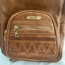 MUDD Brown Mini Backpack Bag Leather Faux Zipper 12” Tall 10” Wide 3 Zippers Y2k