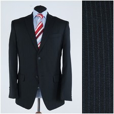 Mens Black Striped Blazer 42R UK Size BIAGGINI Sport Coat Jacket