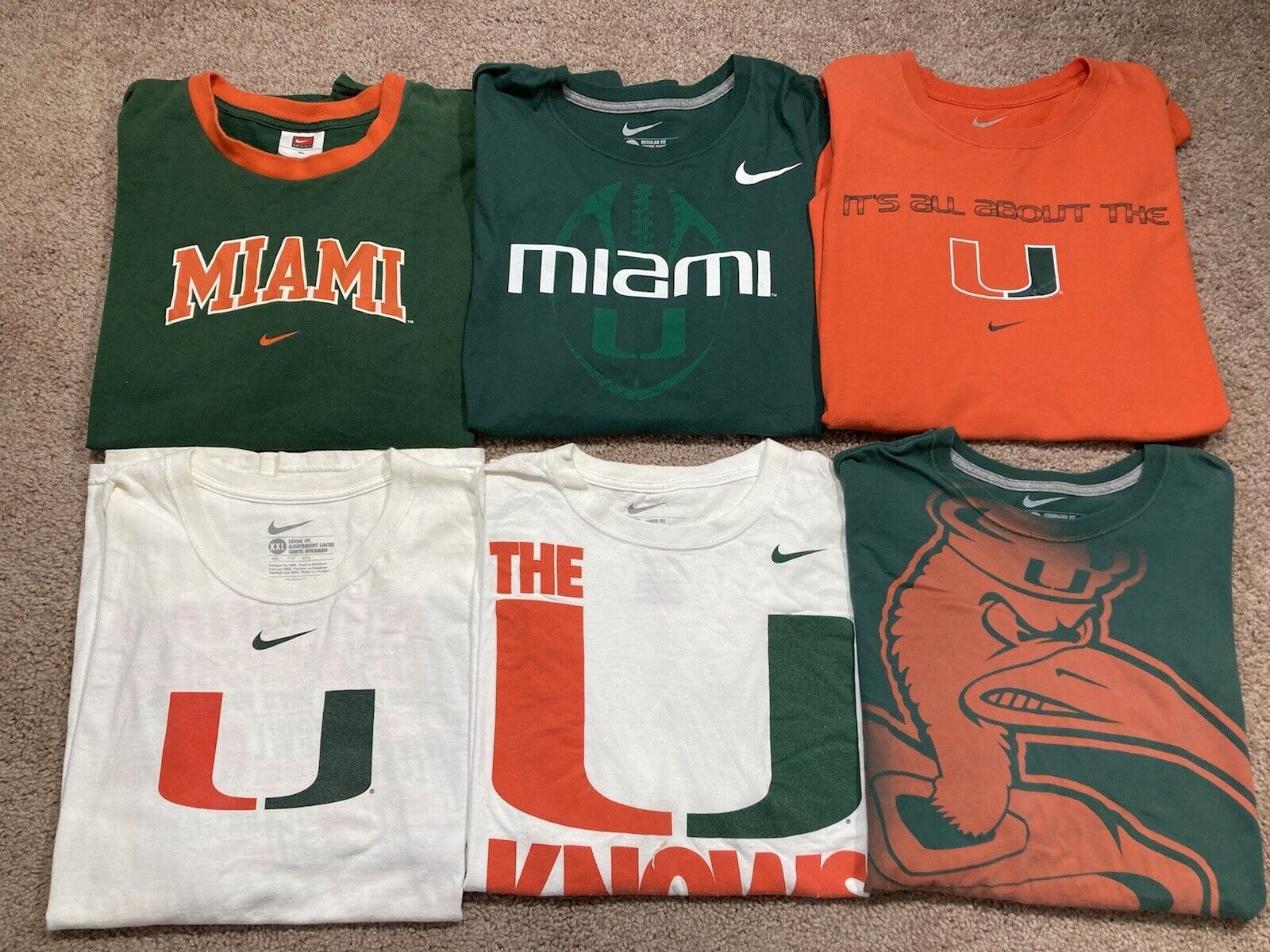 Miami Hurricanes Mens Special price for a limited time Nike T Shirt Limited time sale Orange Bundle of Lot Green 6