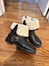 Zara Woman s Black Leather Buckle Boot Faux Fur Lined Sz 39 Euro 8 US