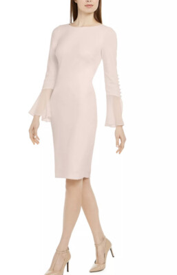 New Calvin Klein BLOSSOM PINK Chiffon Bell Sleeve Sheath Dress Size 10 |  eBay