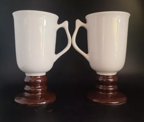 Vintage Hall 1273 Footed Goblet Mug White Brown 6” Tall Made in USA