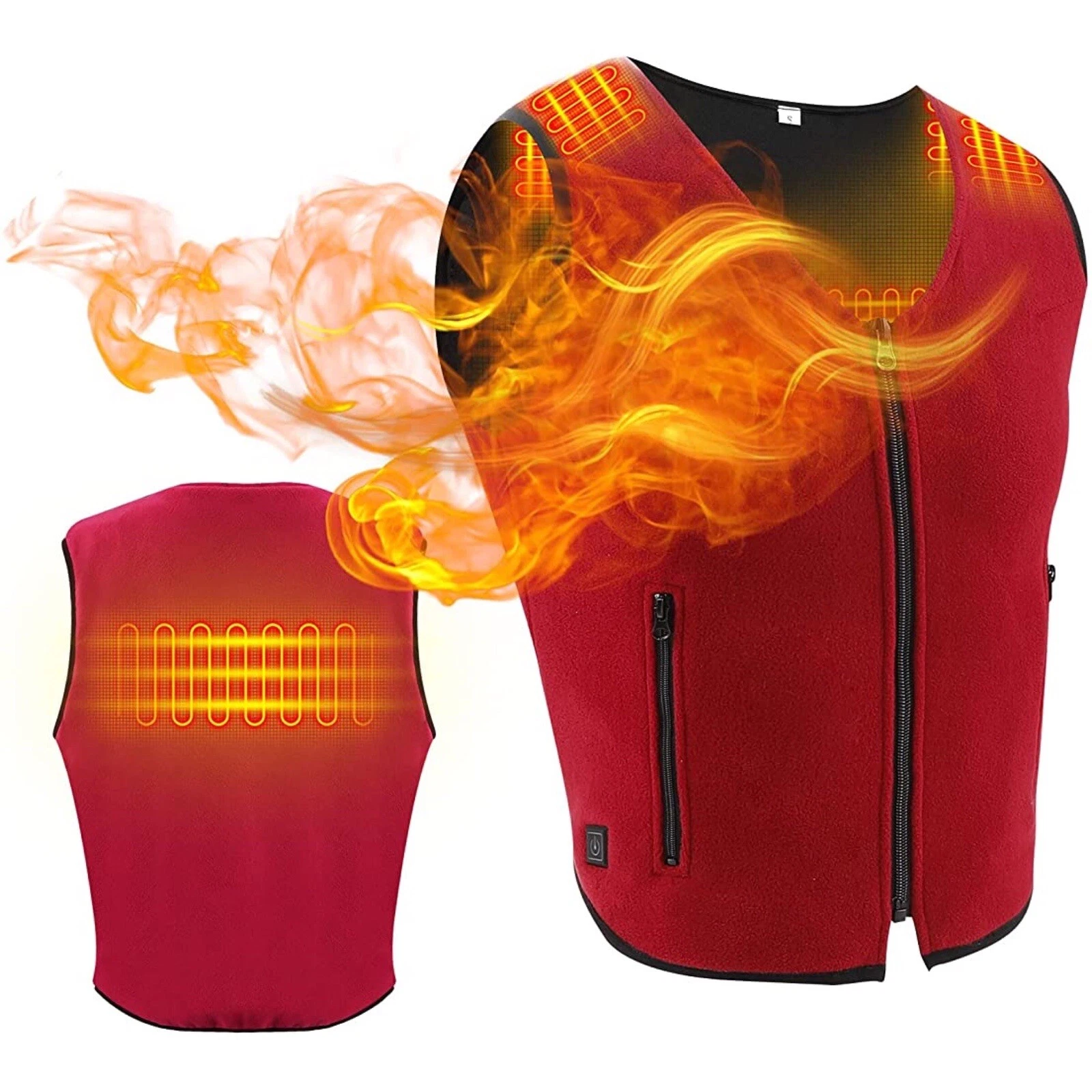 Lightweight Winter Outdoor Zipper Heated Polar Fleece Pocket Vest for Men Red XL