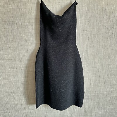 New Zara Hooded Knit Mini Navy Blue Black Metallic Thread Dress Small 4331/107