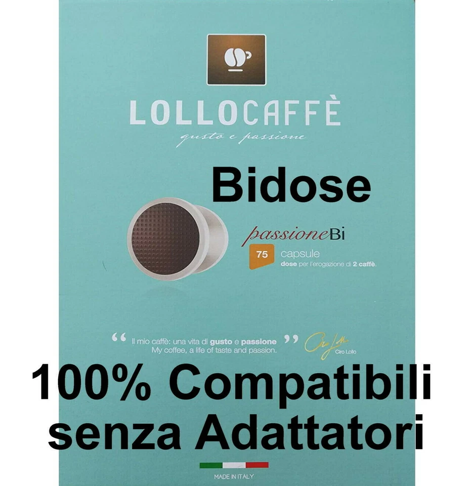 LOLLO CAFFÈ 150 CAFFE 75 CAPSULE BIDOSE LOLLO MISCELA NERA COMPATIBIL​I LAVAZZA NIMS ECL101