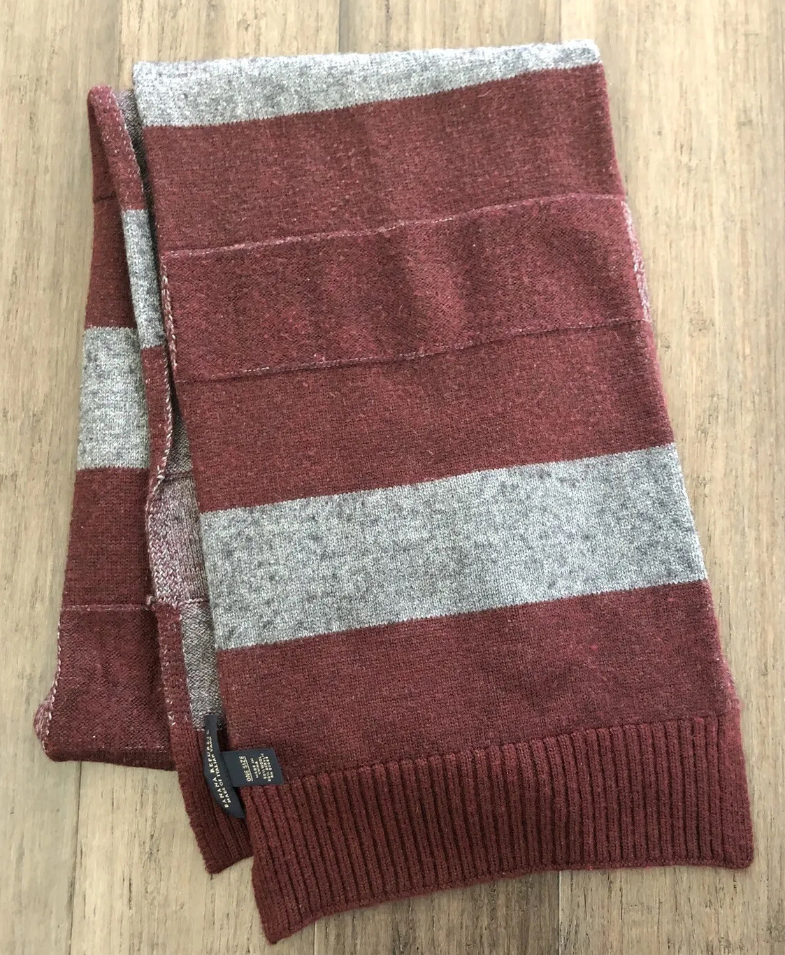 Banana Republic Maroon Gray Stripe Scarf Wool/Acrylic Blend 70"x11 Red