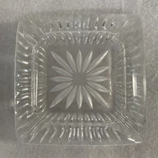 Vintage  Ashtray Heavy Glass Elegant 5 3/4” square