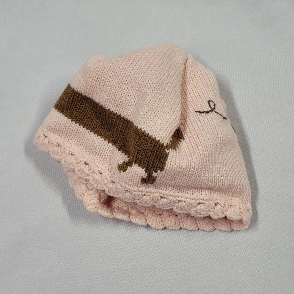 复古 Gymboree Teenie Weenie 小狗 Dachshund 粉红色棕色豆豆帽 6-12 — 第 3/4 张图片