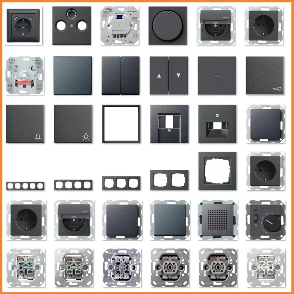 GIRA / IMABO GIRA System 55 E2 Anthrazit USB Steckdose Rahmen Schalter Wippe Einsatz Taster