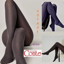 Conte Voyage style quality opaque tights hosiery black blue gray 60 den ribbed