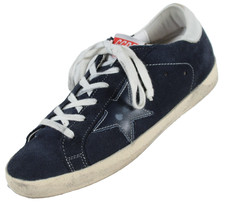 GOLDEN GOOSE Navy Blue Suede SUPERSTAR Lace-Up Low Top Sneakers 38