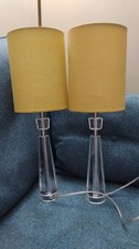 Pair Of Crystal Glas Lamps & Mustard Yellow Drum Shades