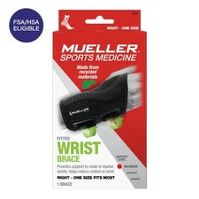 Mueller Green Fitted Wrist Brace, Right Hand, Unisex, One Size Fits Most, Black