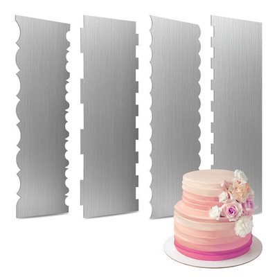 4 Pack Stainless Steel Cake Scraper,8.6 Inch Double Sided Patterned Stripe Me...