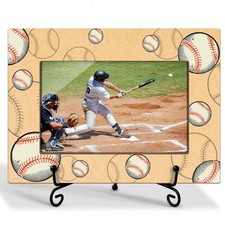 Wooden Baseball Picture Frame With Iron Stand, Photo Gifts For Team Player Co...