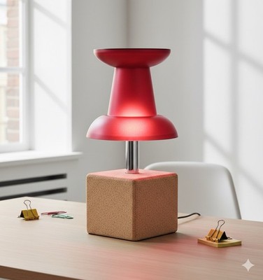 Vintage Justin Cheung Visual Gram RED Push Pin Thumbtack Table Lamp - COMPLETE