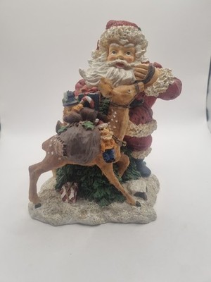 Vintage Weihnachtsmann Rentier spielt mit Mini Elfe Figur