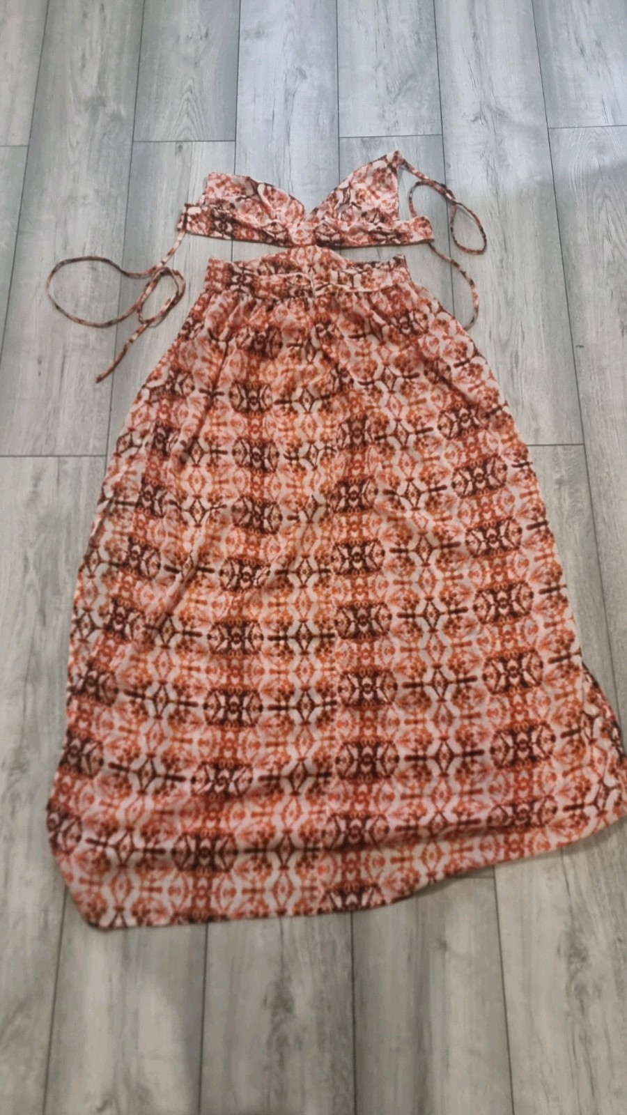 Boohoo M Sheer Cut Out Tie Back High Split Maxi Beach Dress Cover Up Orange image 7