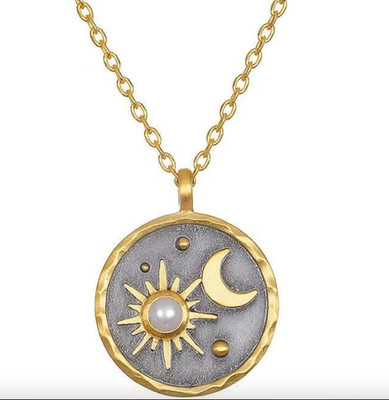 Gold Sun Moon and Stars Birthstone Necklace June Moonstone