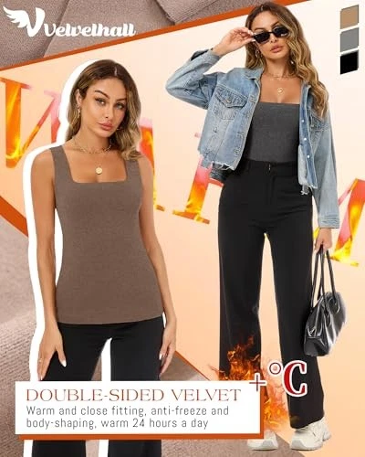 3 Pack Women's Thermal Tank Tops, Fleece Large Black, Dark Gray, Warm Brown - Image 4 of 4