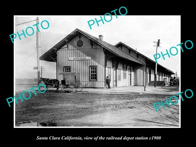 OLD POSTCARD SIZE PHOTO OF SANTA CLARA CALIFORNIA RAILROAD DEPOT STATION c1900