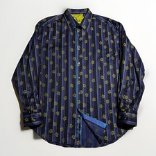 Robert Graham Floral Stripe Shirt XL Flip Cuff Silk Trim Square Button