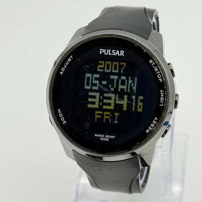 #ad Men#x27;s PULSAR Digital Reverse LCD Watch 47mm Alarm Chronograph Runs W861 X006 $48.99