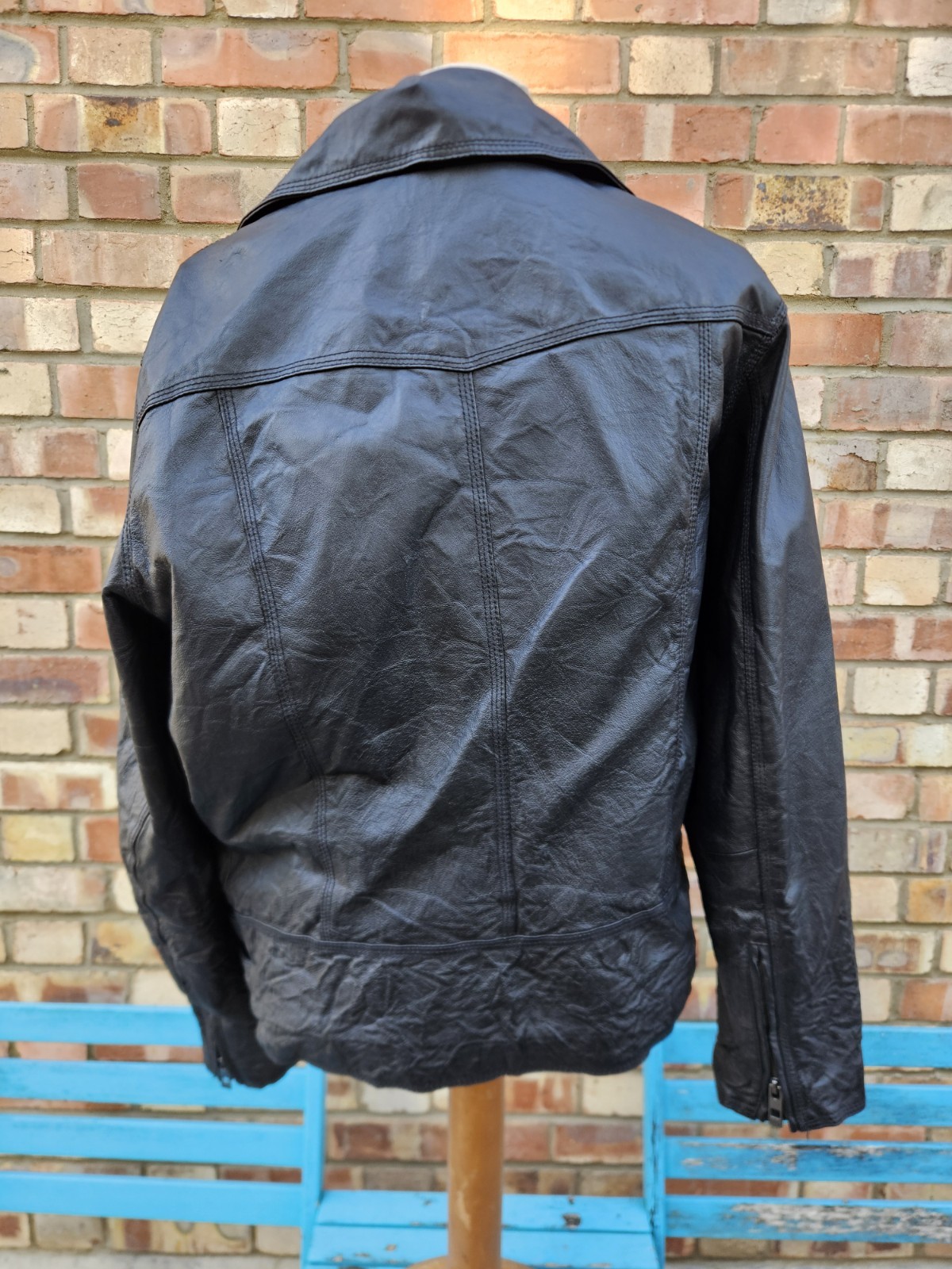 Barneys North Leather Jacket Black  Harrington Biker Lined Heavy Zip Coat UK L image 10
