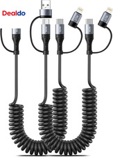 Coiled Lightning Cable 2Pack 4FT 4 in 1 Multi Charging Cable 60W Fast Charging