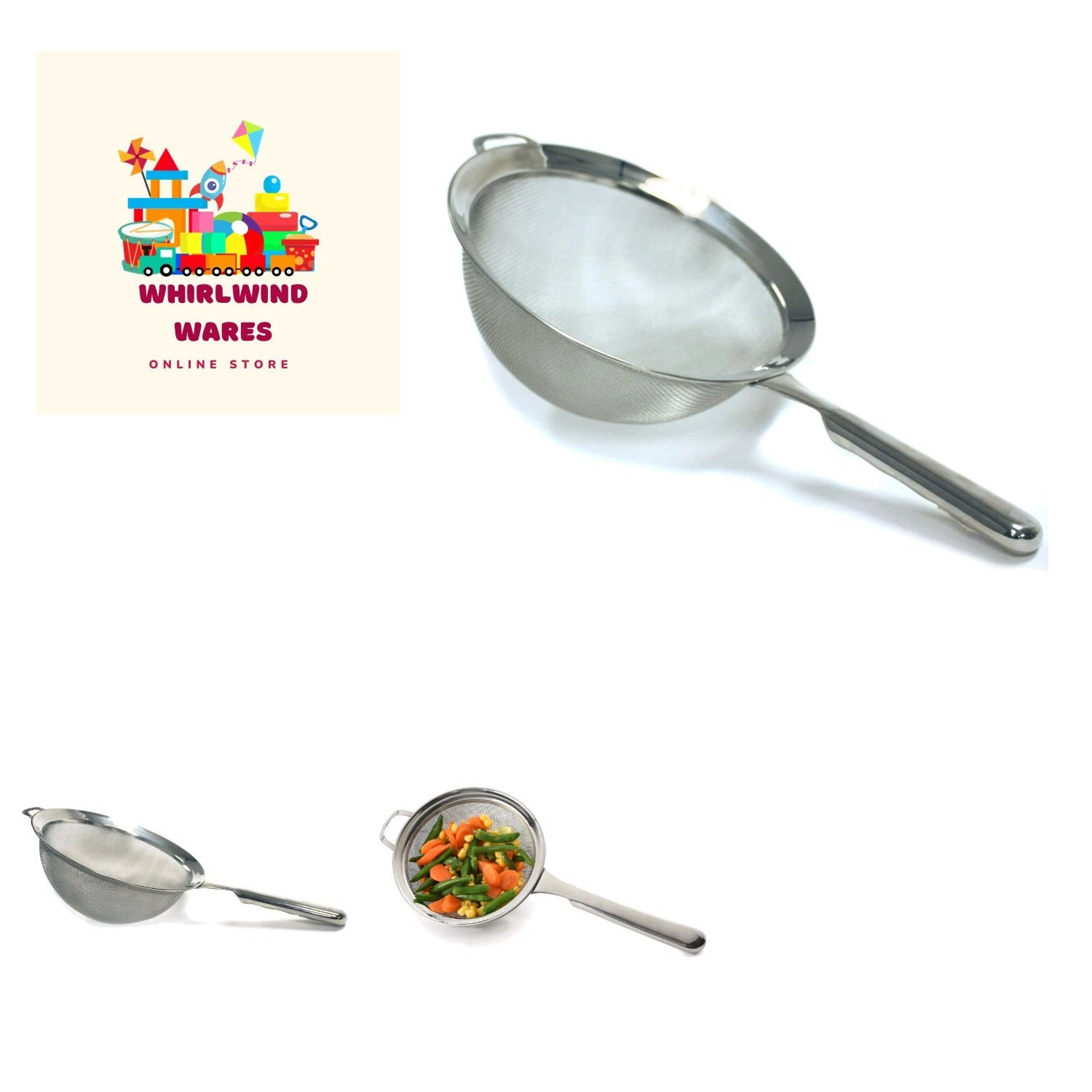 8" KRONA Stainless Steel Double Mesh Strainer, 8", as shown
