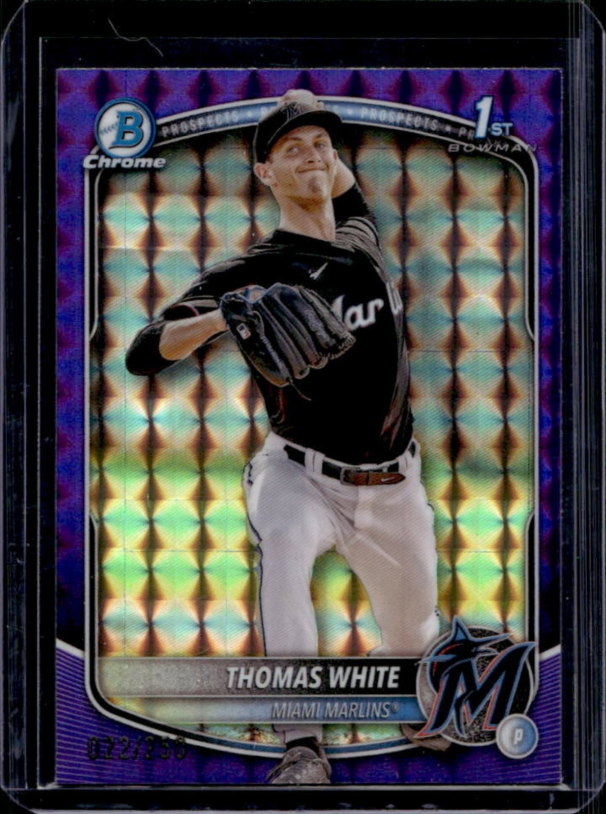 2025 Bowman Thomas White Chrome Purple Geometric Refractor 1st #/250 Marlins