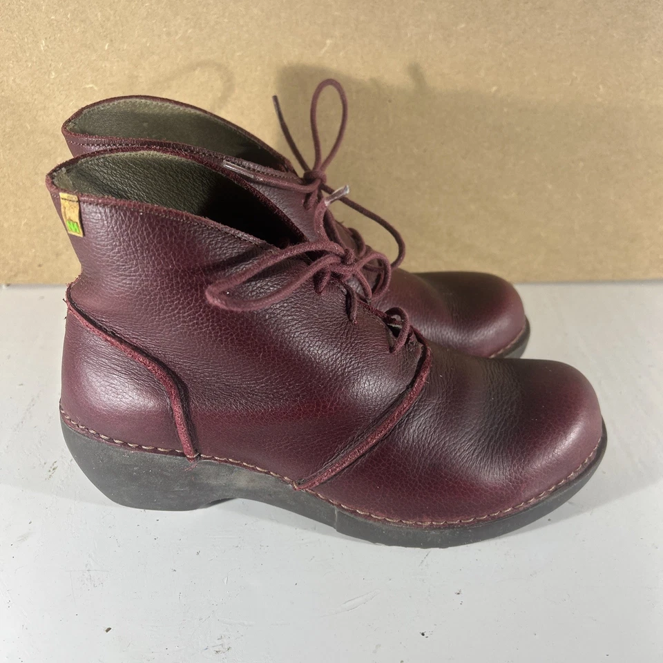 El Naturalista Maroon Burgundy Purple Leather Ankle Boots Lace Up UK Size 5 - Image 3 of 4