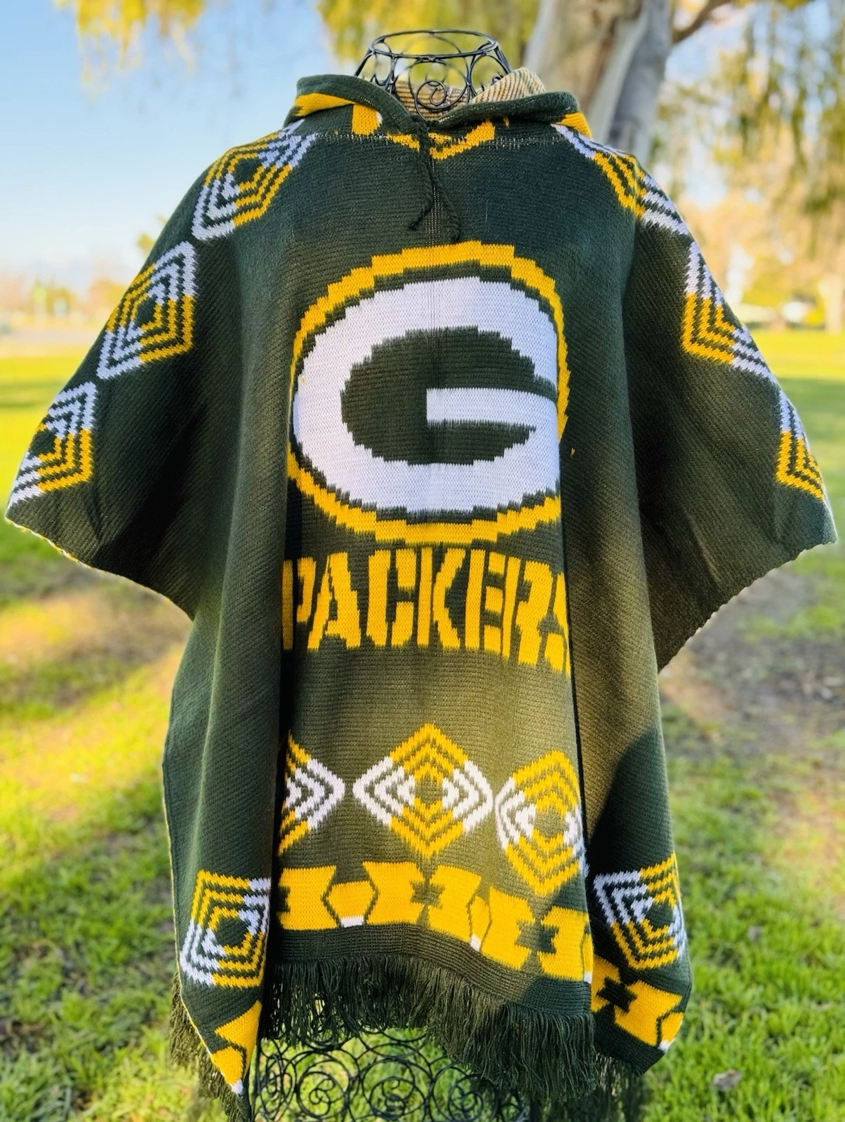 Packers Alpaca Wool Poncho American Football, Hooded,Made In Ecuador