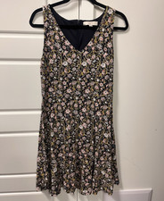 LOFT Black Floral V-Neck Flowy Sleeveless Sundress Women's Size 4