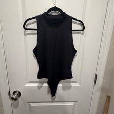 House of Harlow 1960 Women Bodysuit Mock Neck Sleeveless Black Large