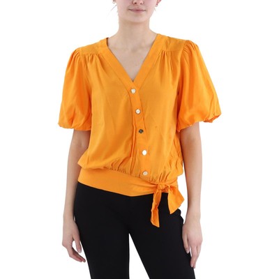 Karl Lagerfeld Paris Womens Orange Stretch Button-Down Top XL BHFO 9903