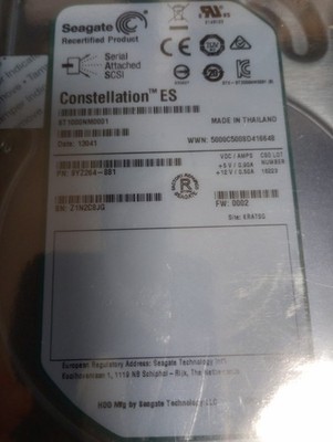 Seagate ES ST1000NM0001 1TB 7200RPM 3.5  SAS Hard Drive, P/N 9YZ264-881  Recert 