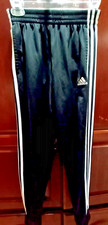 ADIDAS Boys Pants Size M Black w/White Stripes Elastic Waist Side Pocket EUC