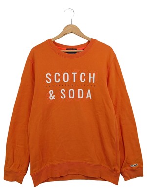 Scotch & Soda Herren Sweatshirt L Orange Baumwolle Logo Print Casual Langarm