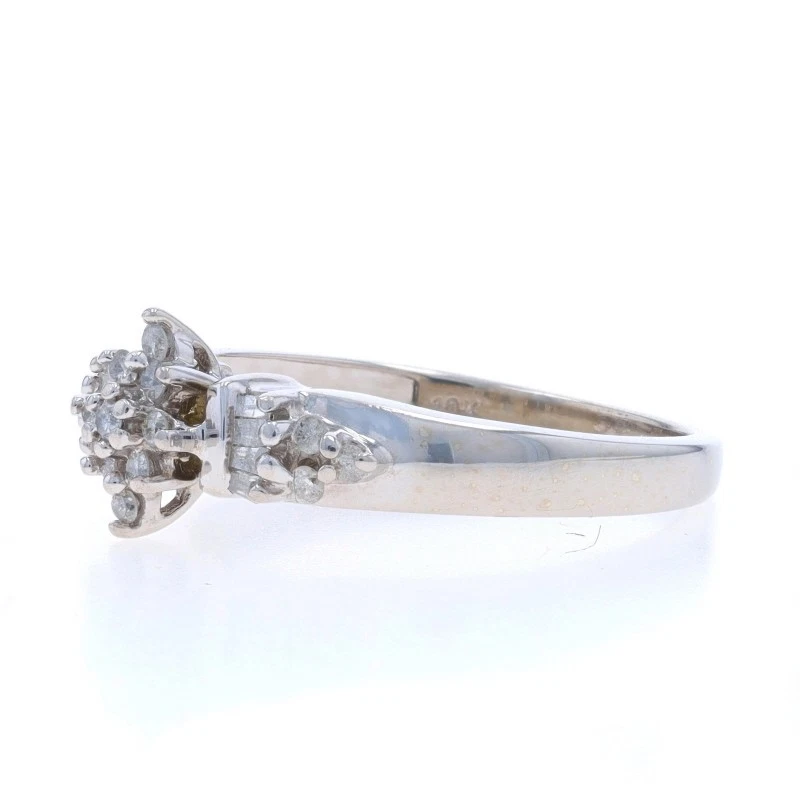 White Gold Diamond Cluster Engagement Ring - 10k Round & Baguette .20ctw - Image 3 of 4